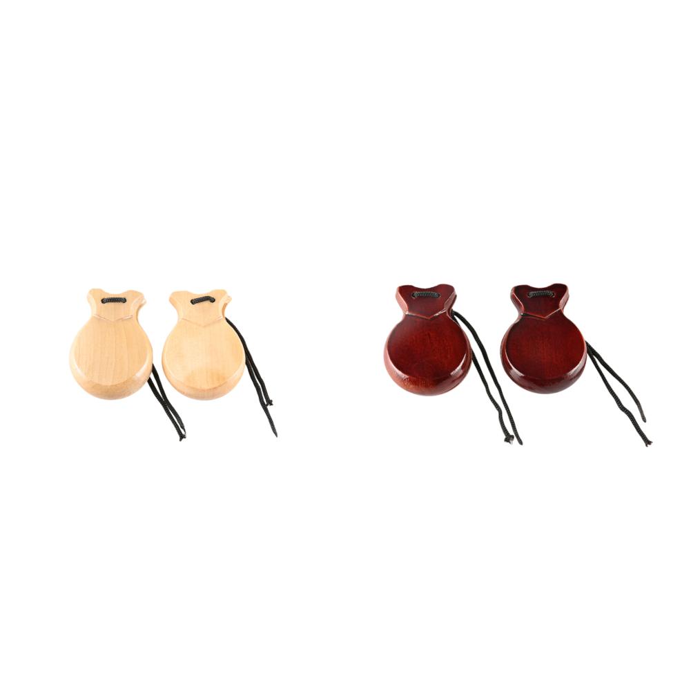 2/4Pcs Wooden Spanish Castanets Finger Castanet &Rope Traditional Flamenco Castanet Beginners Percussion Orff Music Instrument