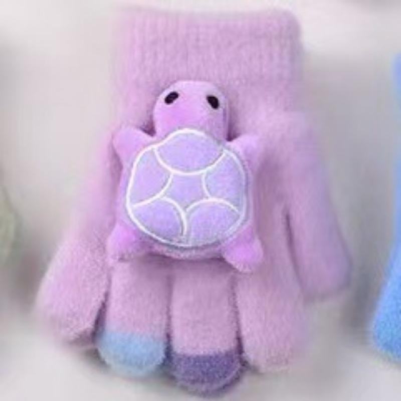 New Children's Little Turtle Warm Gloves Five-finger Baby Cute Cartoon Boys and Girls Knitted Wool Gloves