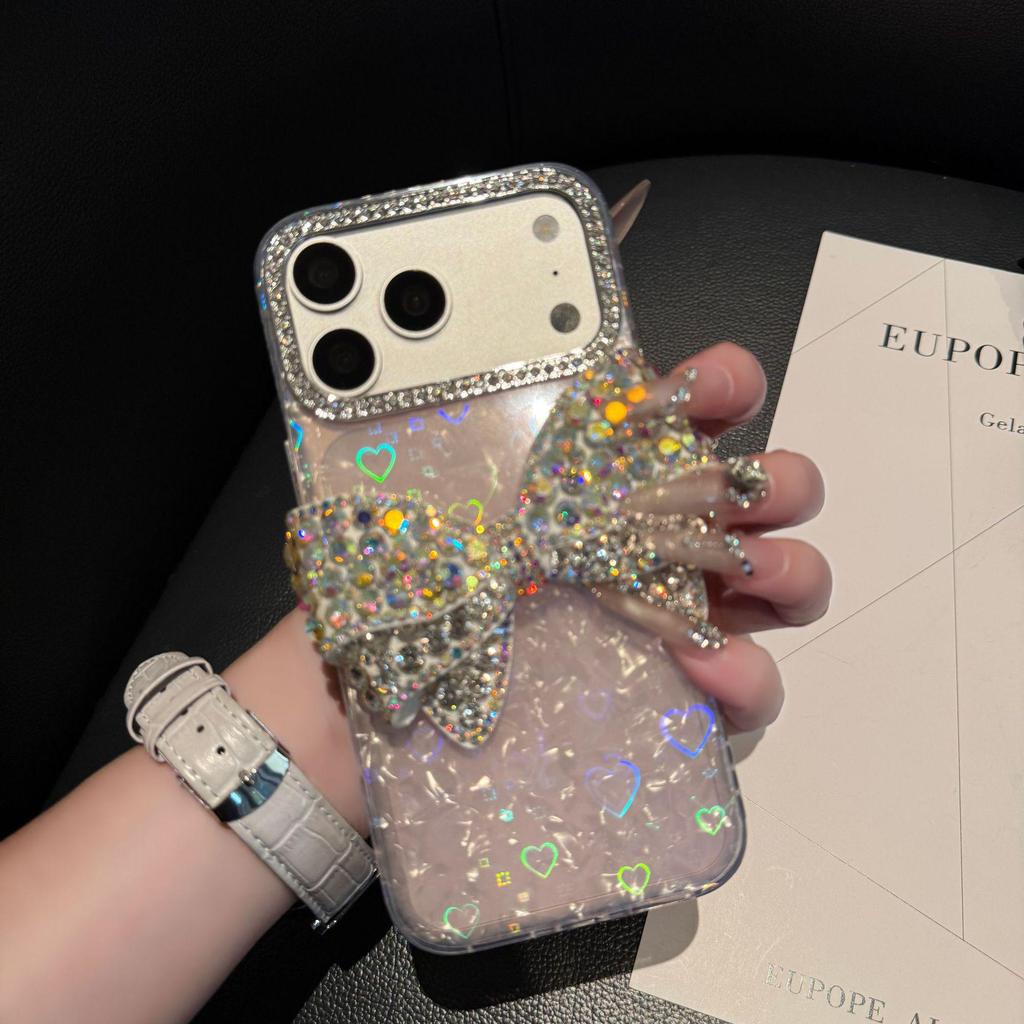 Large Shell Pattern Rhinestone Butterfly Case for Apple 17PROMAX & 16/12 - Cute & Simple