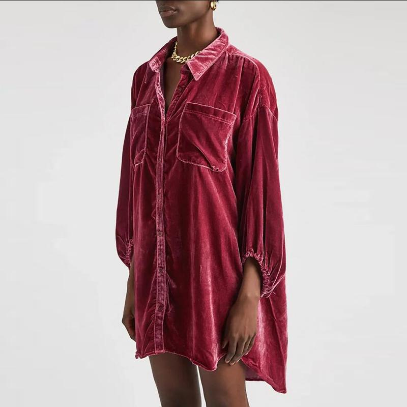 Herbst Lose Laterne Ärmel Langes Hemd Büro Dame Mode Frauen Shirts Winter Goldenen Samt Bluse Tops Frauen Kleidung 30091