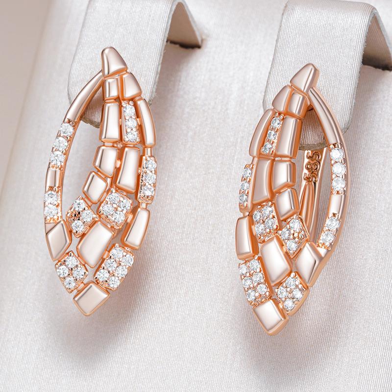 Rose Gold Color Ethnic Bride Drop Earrings For Women Hollow Pattern Natural Zircon Accessories Daily Fine Jewelry