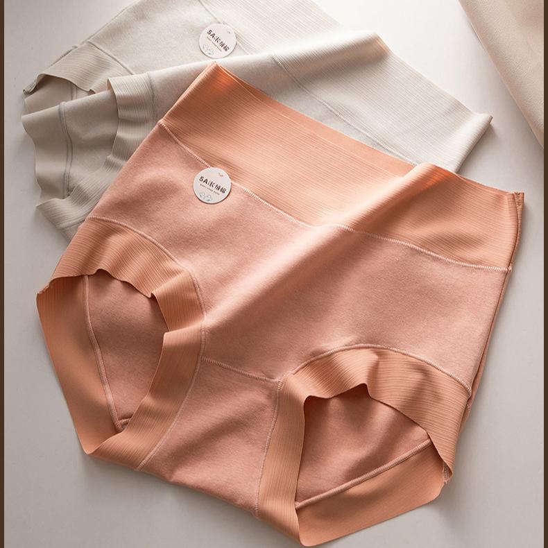 Majtki damskie z wysokim stanem, bezszwowe, oddychające, jedwabne, morwowe, 5A, antybakteryjne, z kroczem