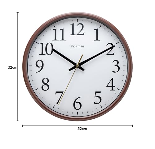 Nástěnné hodiny Formia, snadno čitelné, jednoduché, dětské, tiché, s nepřetržitou vteřinovou ručičkou, analogové, Hodogaya Electronic Sales, hnědé HWC-015W-BR