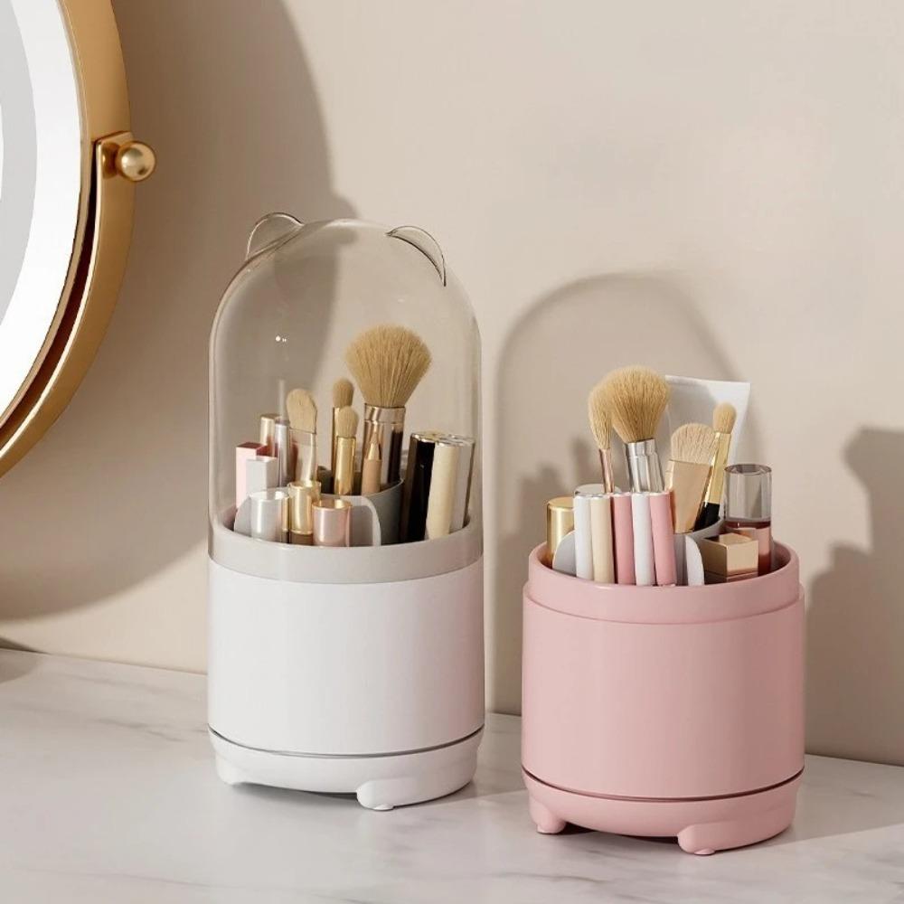 360° Rotary Makeup Brush Holder with Cover Luxury Cosmetics Storage Box  Desktop