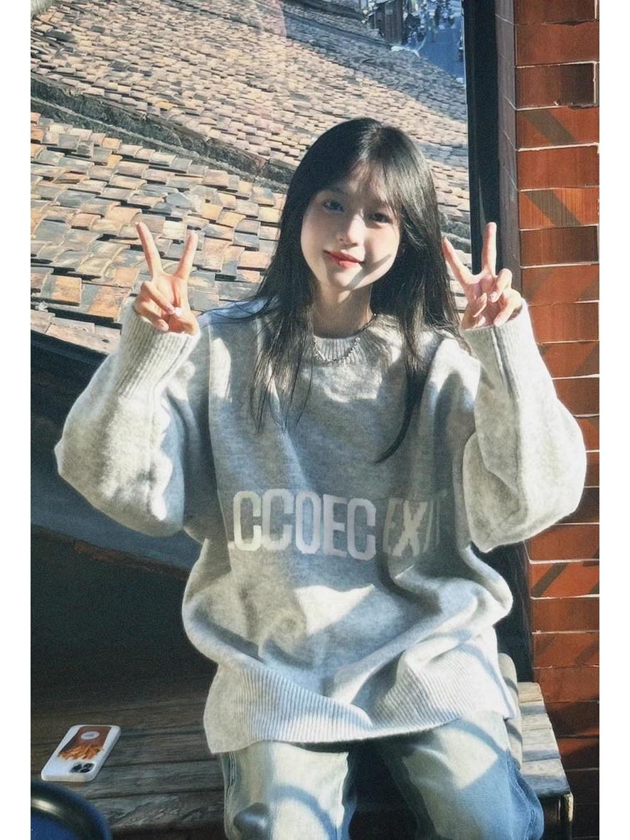 

Women s Versatile Grey Crew Neck Sweater - American High Street Style, Perfect for Autumn. One Size серый