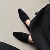 Fashion Retro Low-heel Wrinkle Women Pumps Cow Suede High Quality Shoes Woman 2025 Autumn Concise Casual Working Pumps Black Loafers