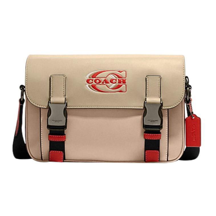 

Coach Track Fashion Color Block Zipper Buckle Closure Leather Shoulder Crossbody Bag Men bags Beige CH106-QBVFH Basic Set (Bag+Dust Bag)