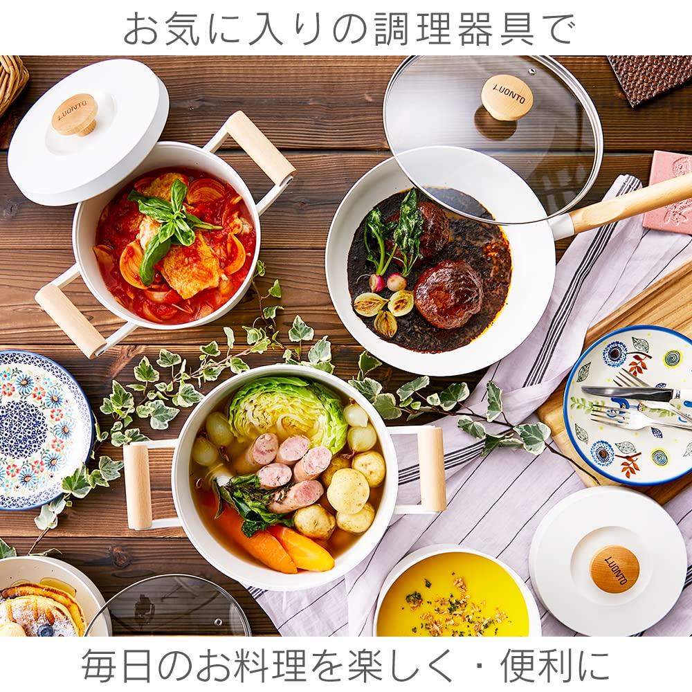 Iris Ohyama Deep Frying Fire Frying 10 Piece White Pan, Water-Free Pot, IH/Gas Compatible, "Luonto" Pan, Set, LUO-SE10W