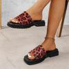 Fashion Summer New Leopard Print Thick Heeled Slippers for Women Casual Square Toe Home Outside Wear Female Slides Platform Flip Flops