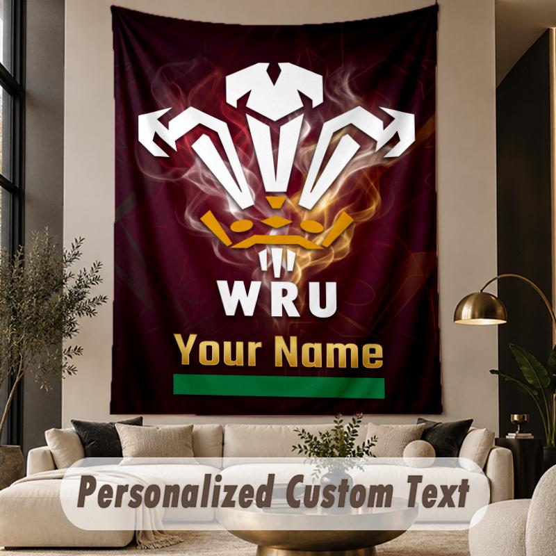 Custom Text Tapestry Wales Rugby Print Wall Tapestry Indoor Living Room Wall Decor