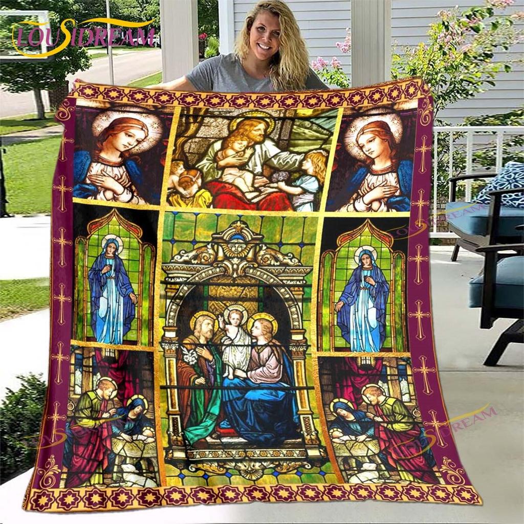 Jesus Blanket Virgin Mary Blanket Flannel Blanket Super Soft Throw Blankets for Bedroom Couch Sofa Gift Tv Blanket Bedding