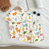Kids Casual Short Sleeve Animal Print Top and Shorts Set Lightweight Breathable Soft Fabric Comfortable Fit