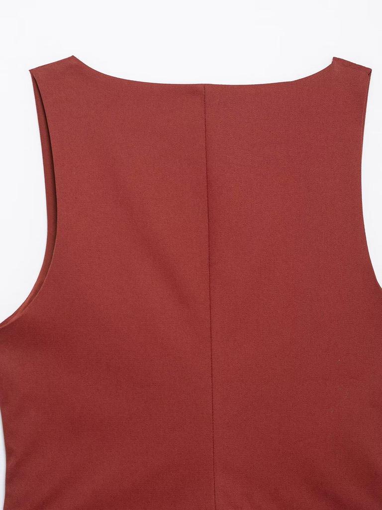 TAOP&ZA Spring/Summer Women's Double-Breasted Square Neck Slim Sleeveless Vest Top