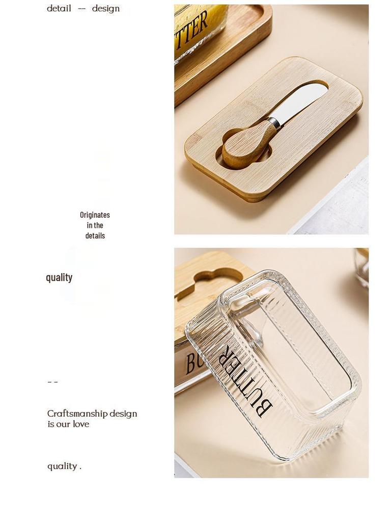 Transparent Glass Butter Dish with Lid & Spreader - Cheese Fresh-Keeping Box for Home Use