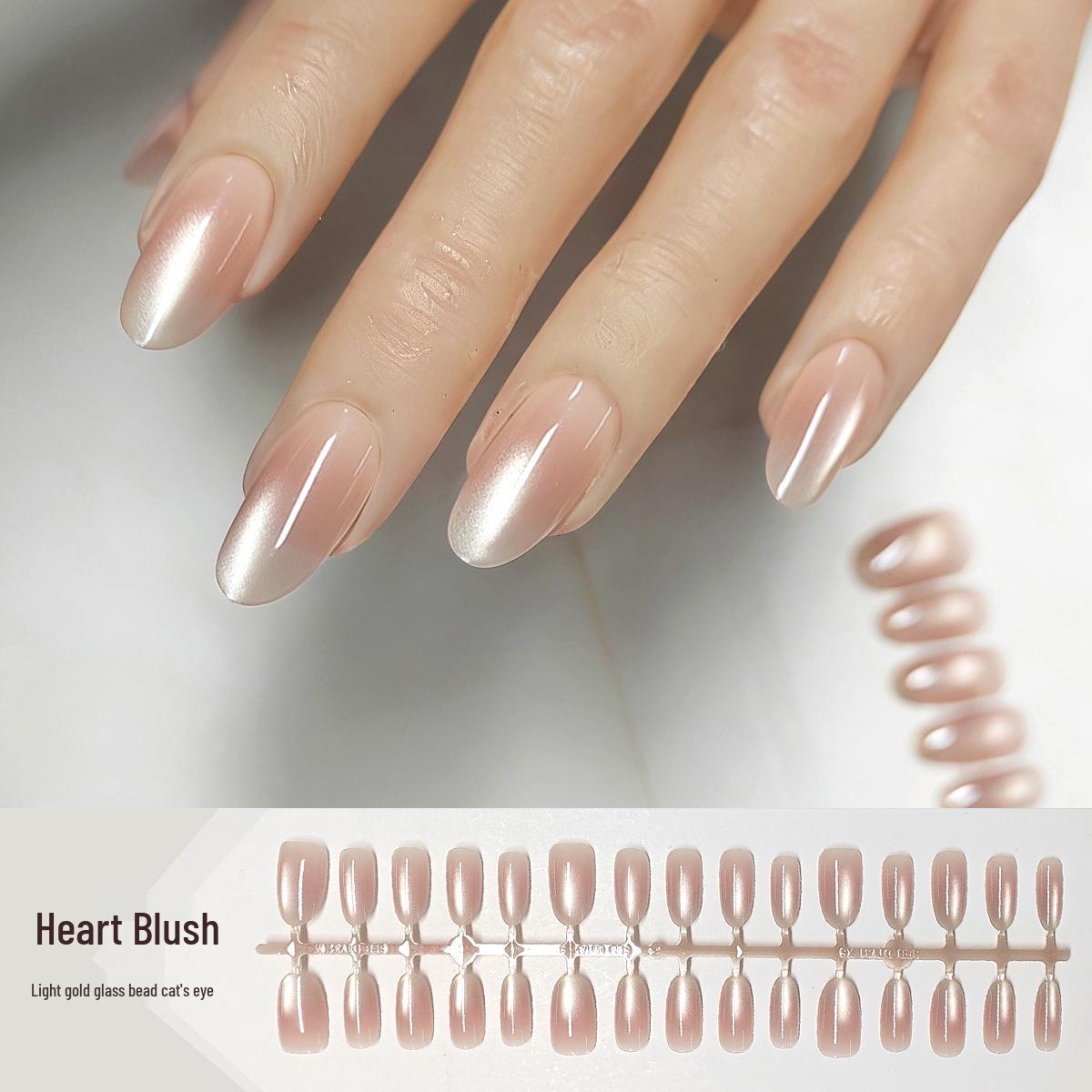 Heartbeat Blush Cat Eye Oval Nail Art Stickers with Gold Beads