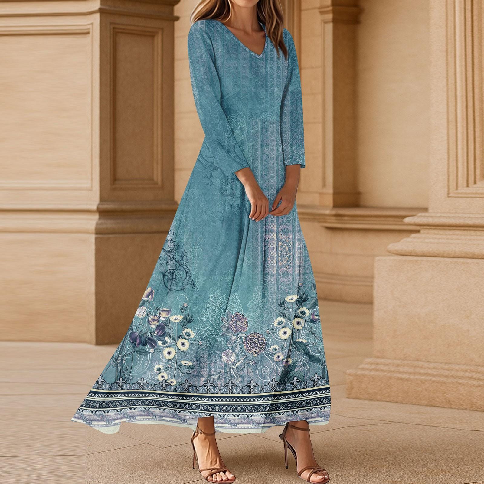 

Платья для женщин Винтажное цветочное туниковое платье миди с завышенной талией Летнее повседневное платье с рукавом 3/4 M