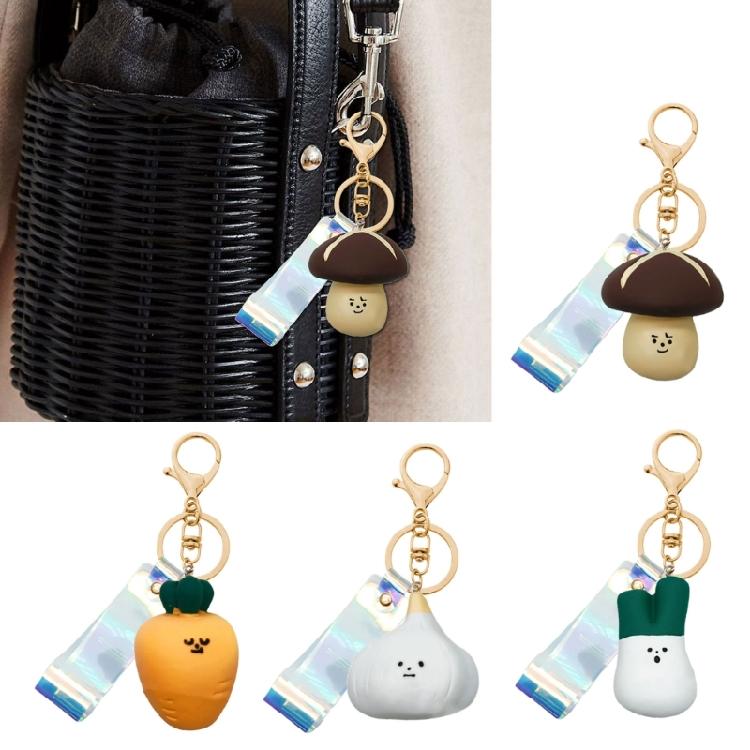 Farm Themed Vegetable Keychain Key Organsier Charm Pnedant With Carrot Mushroom Garlic Design Rubber Gift