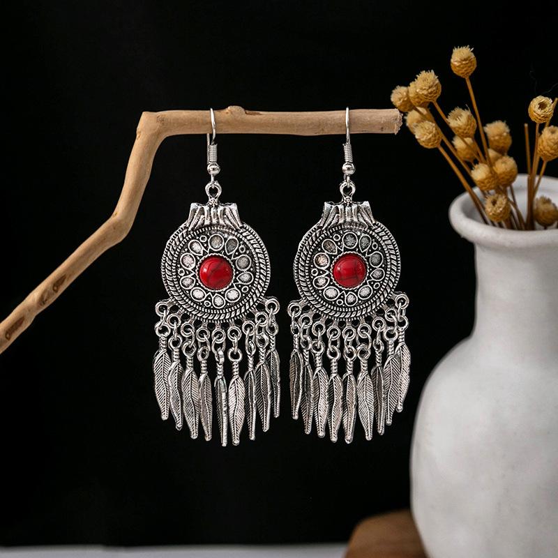 Europe, America, Bohemian Ethnic Style Stud Earrings, Long Fringed Metal Earrings, Fashion, Exotic Style Earrings Wholesale