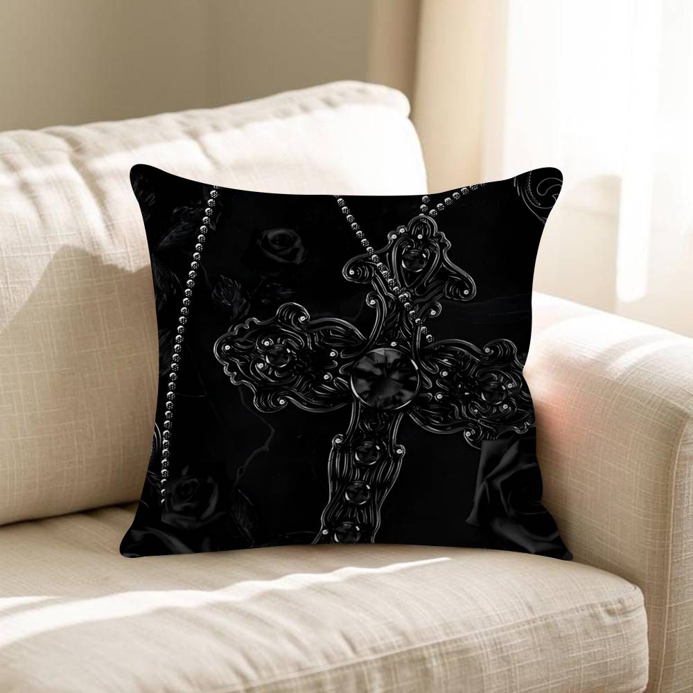 Chic Style Luxury Bilng Bling Gothic Cross Personalized Picture Text Home Decorative Pillows Household Gifts 45x45cm