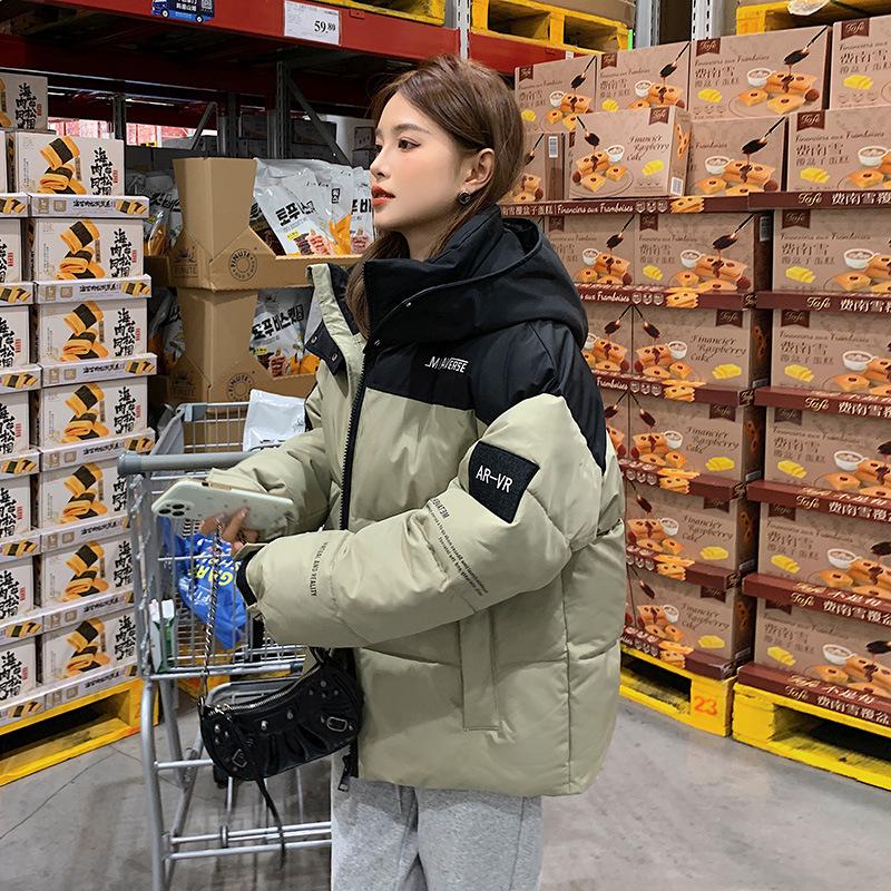 

Женское хлопковое пальто с цветными блоками 2024 - Зимнее, в студенческом стиле, свободного кроя, универсальная рабочая одежда, теплое и модное. XL армия зеленый