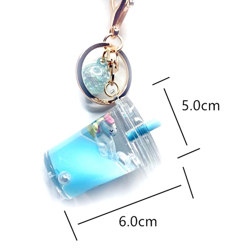 Cartoon Cute Keychain Milk Tea Cup Liquid Quicksand Sequin Keyring