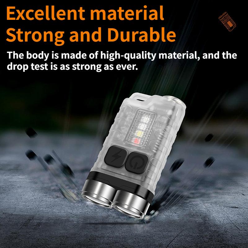 V3 Powerful EDC LED Keychain Flashlight 1000LM Mini Portable Work Light Type-C Rechargeable Torch Camping Fishing Pocket Lantern