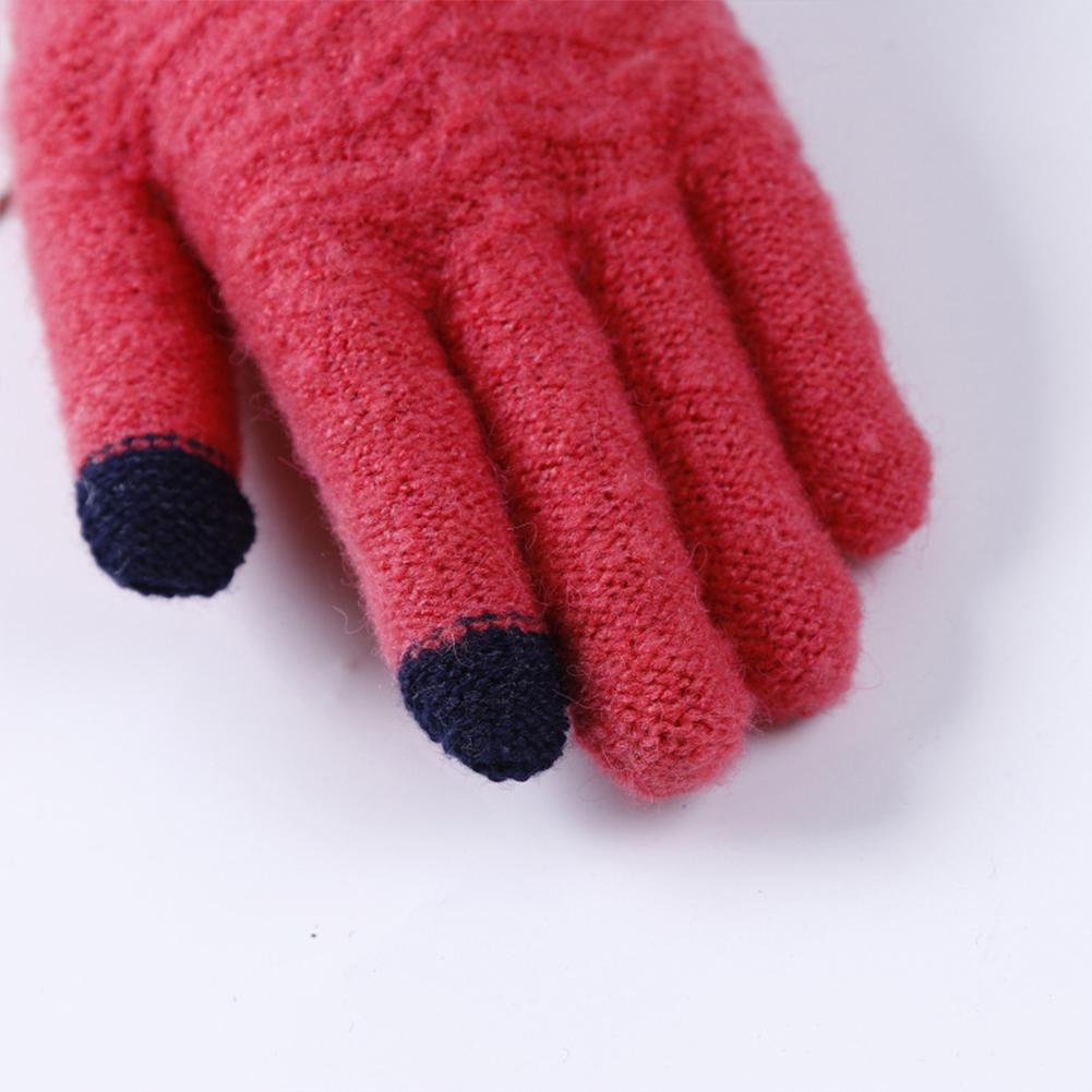 Women Knit Gloves with Cute Plush Ball Warm Hands Keeper Lady Touch Screen Gloves