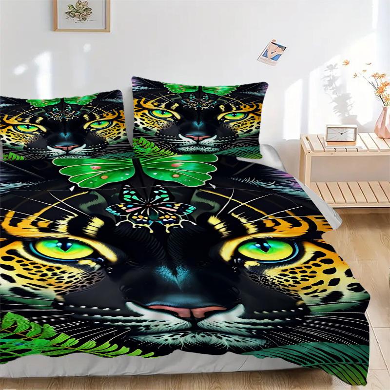 

3pcs Tiger Print Duvet Cover Set -Includes 1 Duvet Cover and 2 Pillowcases, No Quilt Core, All-Season Home Decor yy251111168 135x200cm
