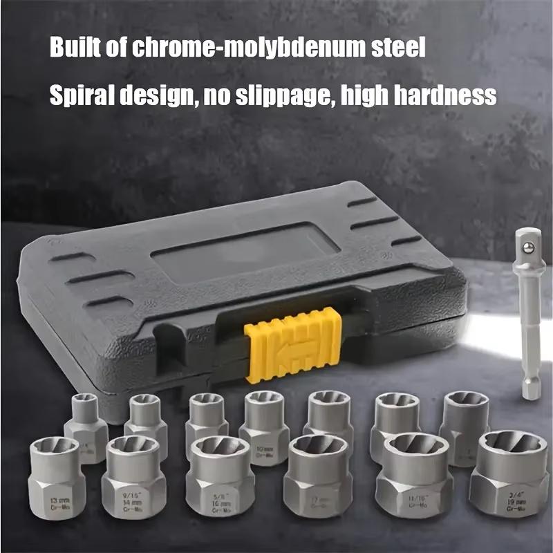 14 Pcs Impact Bolt Nut Remover Set Cr-Mo Steel Bolt Extractor Tool Set for Industrial