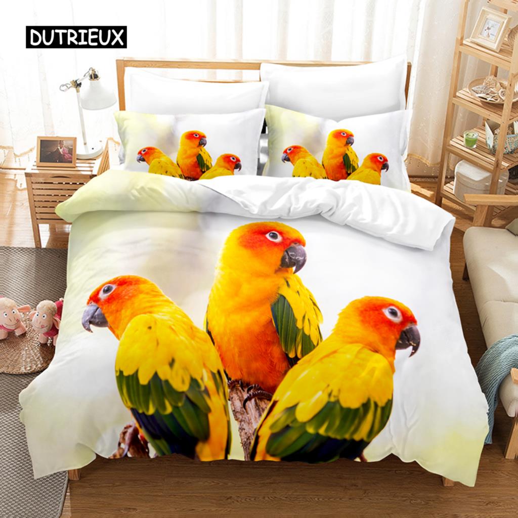 3D Parrot Duvet Cover Set Microfiber Bedding with Pillowcase King Queen Twin Luxury Animal Print Quilt Cover