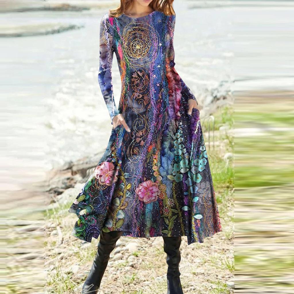 Dámská móda Ležérní potištěný svetr s kulatým výstřihem Úzký střih s dlouhým rukávem