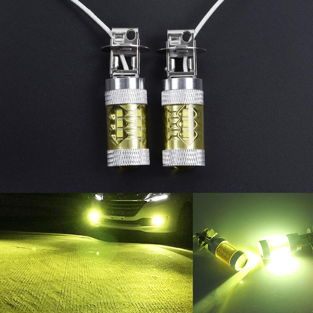 2X  Kit 12-24V H3 80W 16-LED Auto Car Truck Fog Light Bulb Yellow High Power
