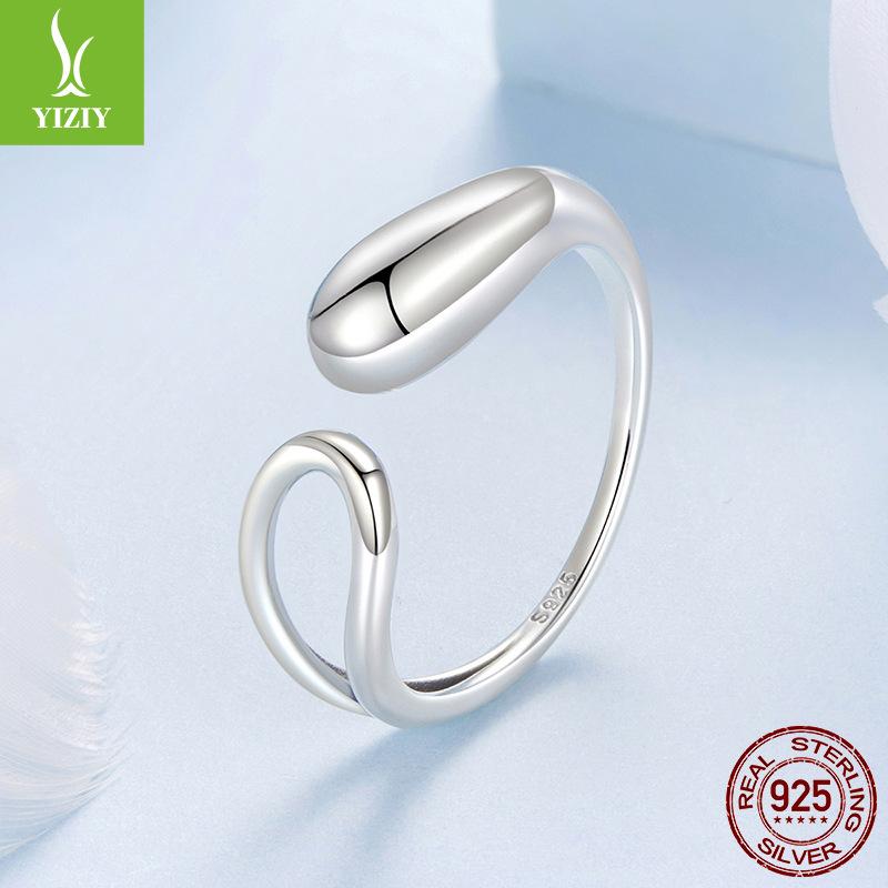 Premium Glossy Water Drop Opening Ring Men'S And Women'S, Minimalist S925 Sterling Silver Ring Ring
