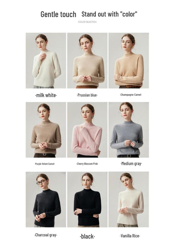 Lekasha Women's Cashmere Rolled Hem Turtleneck Sweater