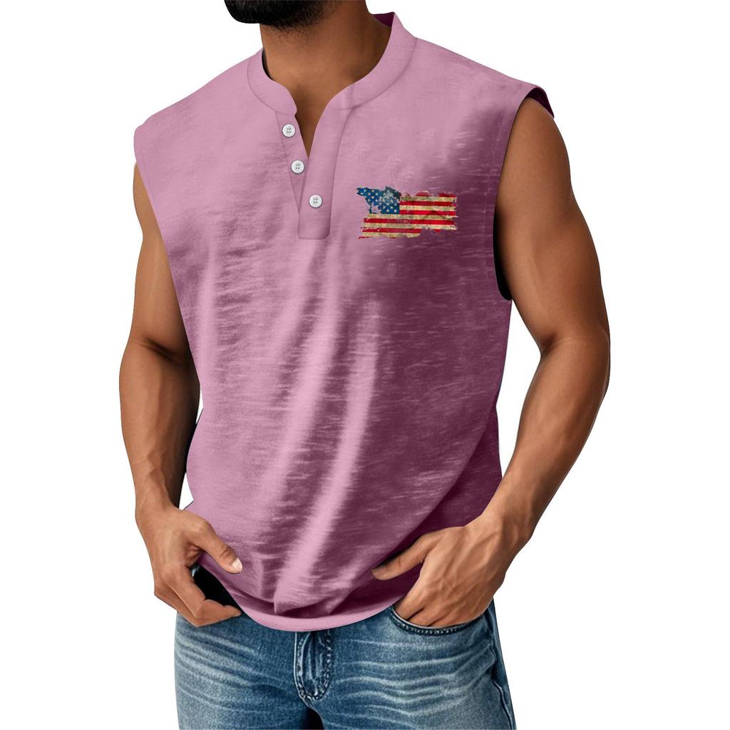 Men's Summer Independence Day Printed Sports Button Pocket Sleeveless Vest