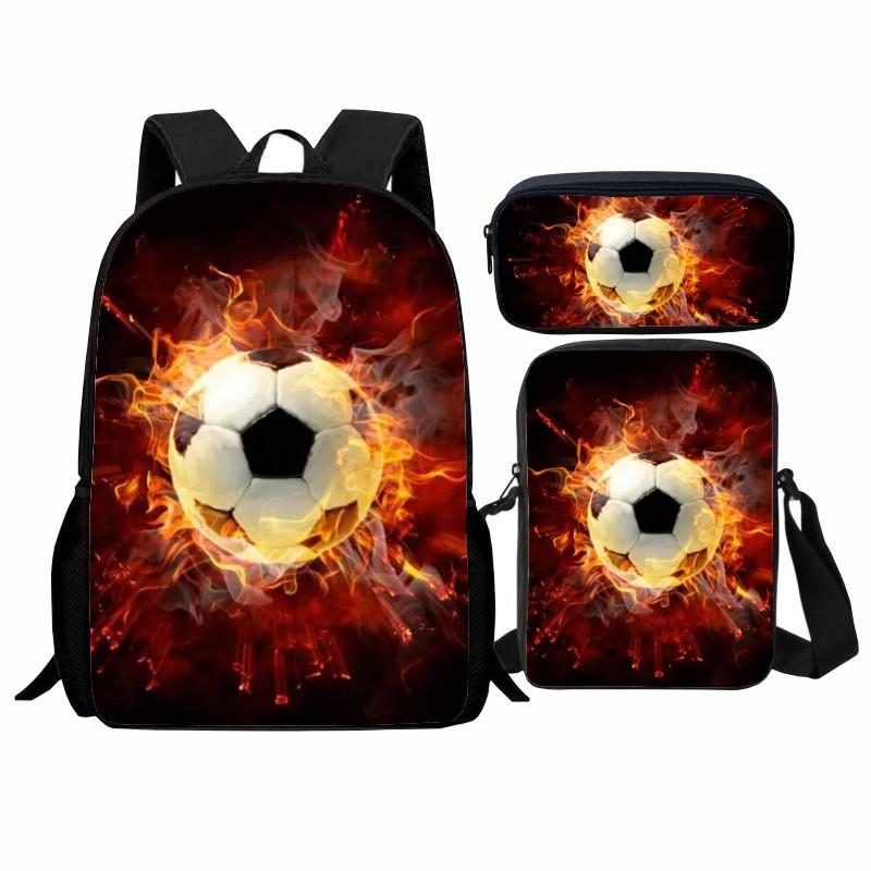 Trendy Popular flame football 3D Print 3pcs/Set pupil School Bags Laptop Daypack Backpack Inclined shoulder bag Pencil Case