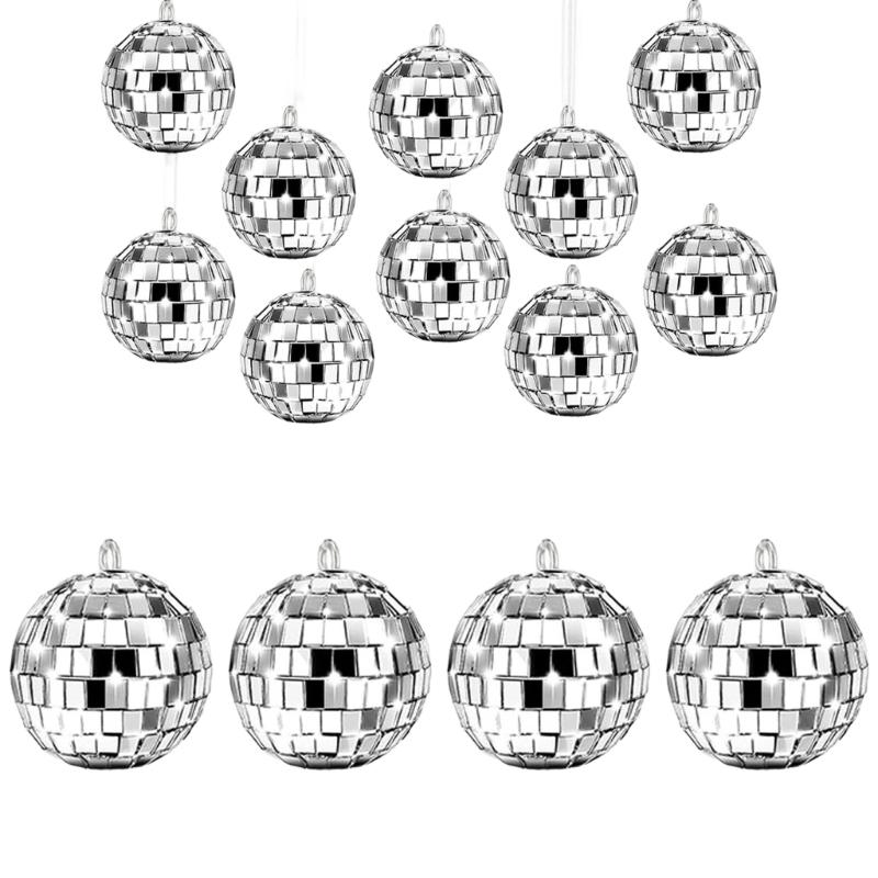 12 stuks Sprankelende Disco Spiegelbol Ideaal voor Huisdecoratie en Disco Hoofddeksel Kerstboom Ornament