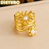 DIEYURO 316L Stainless Steel Golden Irregular Flower Lnlaid Pearl Open Ring For Women Fashion Trend Concise Ring Jewelry Gift