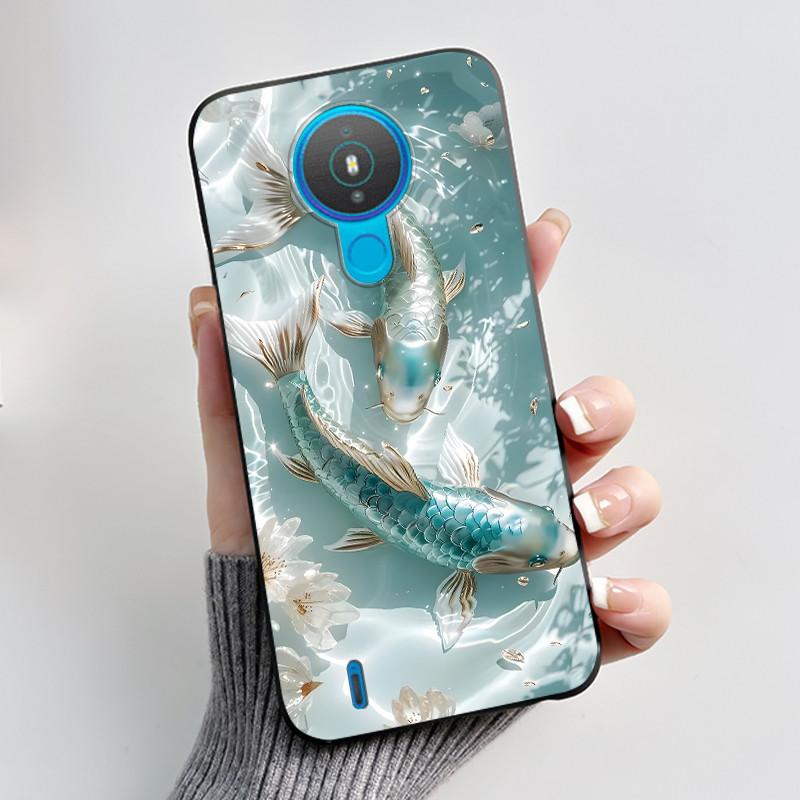 For Nokia 1.4 TA-1322 Trendy Black Phone Case For Nokia 6.2/Nokia 7.2 Lucky Koi Anti-Scratch Soft Shockproof Back Shell Cover