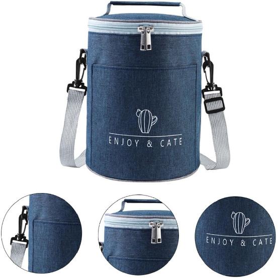 Portable Navy Insulated Lunch Bag - Oxford Cloth Thermal Cooler Tote for Camping Picnics and Travel