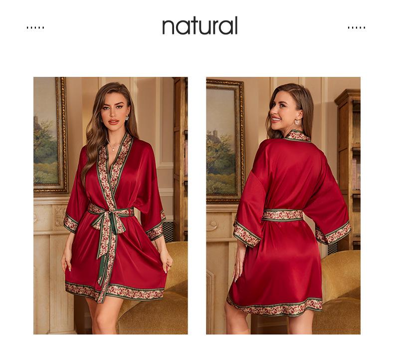 Yaoting Elegant Retro Chinese-Style Satin Nightgown for Women, Luxurious & Noble Home Bathrobe - Summer 3370.