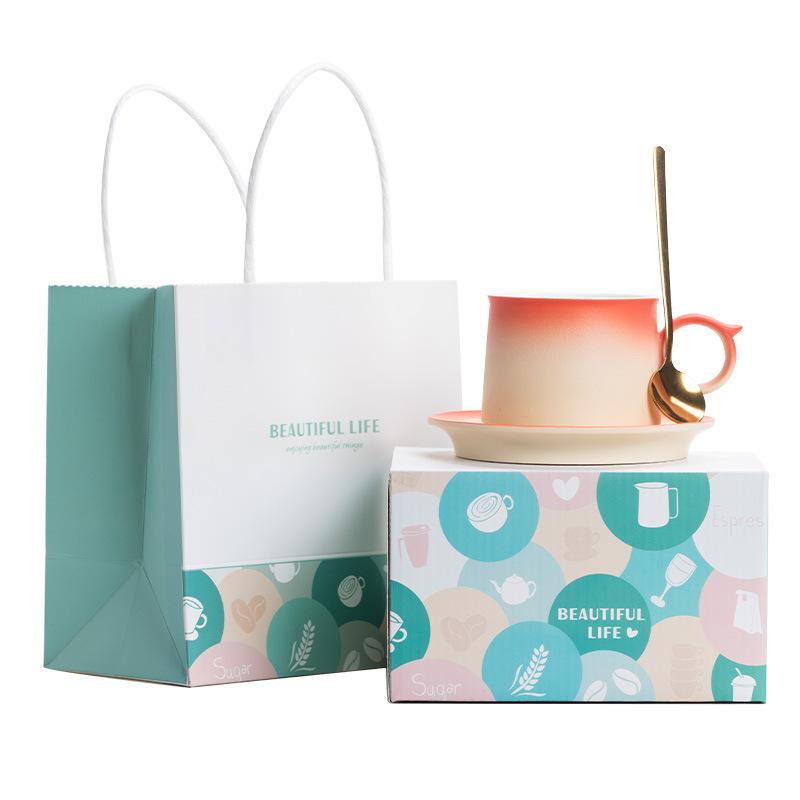 High-end coffee cup gradual change exquisite ceramic cup and saucer set high value mug light luxury design gift