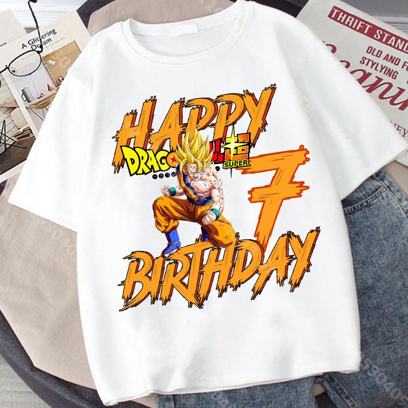T-shirt a maniche corte per bambino Dragon Ball Stampa Numero Compleanno Cotone Pullover Ragazzi Estate Casual Girocollo Top Regalo di Compleanno per Bambini