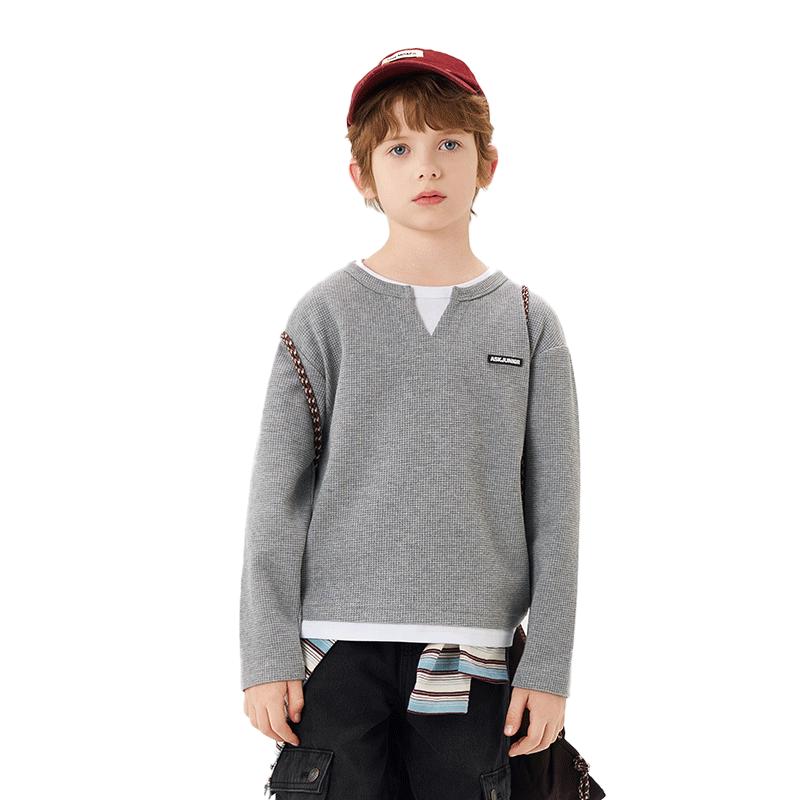 ASK JUNIOR Boys' Textured Fake Two-Piece Long-Sleeve T-Shirt