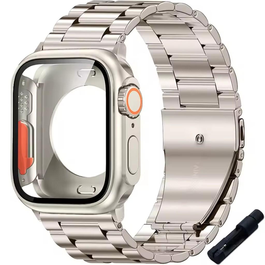 Glass Case+Metal Stainless Steel Strap For Apple Watch S11 S10 42mm 46mm 45mm 44mm 41mm 40mm iWatch Series 11 10 9 8 7 6 5 4 se
