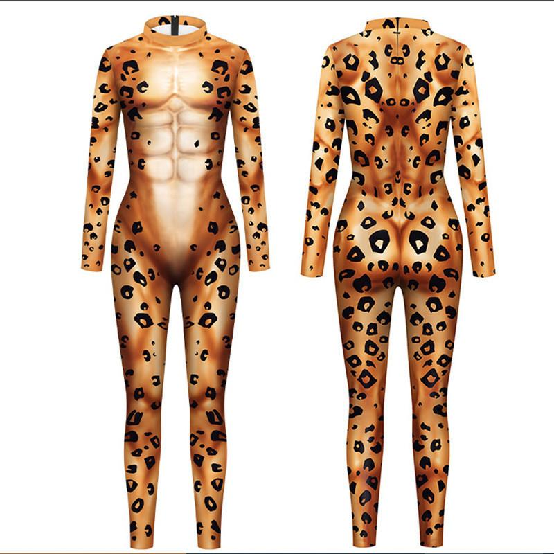 Adults Animals Dog Wolf Snake Leopard Printing Jumpsuit Women Men Halloween Cosplay Costume Carnival Party Stage Role Playing Dress Up Outfit