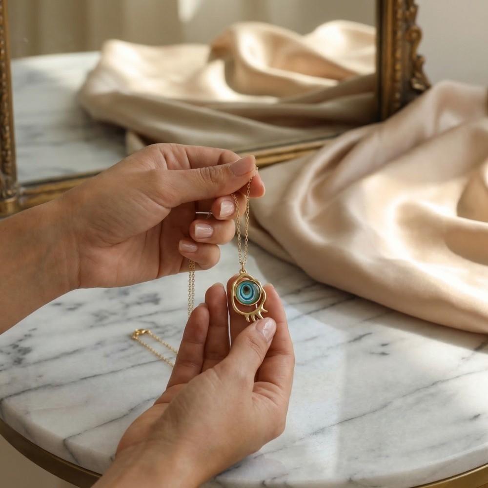 Pendant Devil's Eye Necklace Copper Resin Banquet Clothes Neck Chain  Clothes Accessories