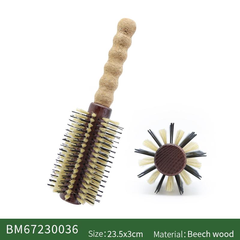Cork Handle Boar Bristle Hair Brush Personalized Women Curling Barrel Styling Comb Anti-Static Wood Round HairBrush small