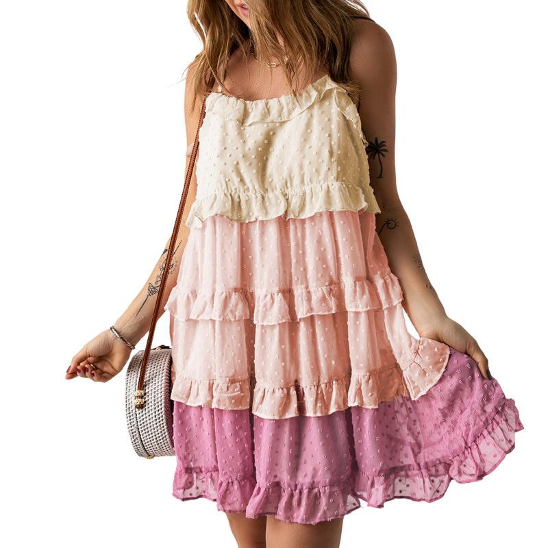 

YYFS Жіноча мода літо весна кольоровий блок принт без рукавів підтяжки вільна талія повсякденні сукні XL