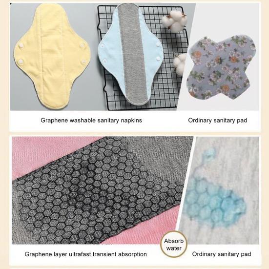 6Pcs Reusable Washable Menstrual Pads Leak-Proof Waterproof Breathable Graphene Cloth Incontinence Pads Elderly Sanitary Pads